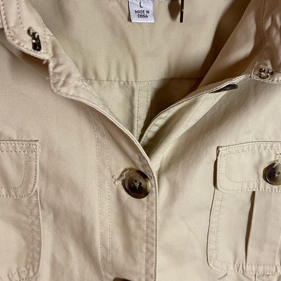 ISSAC MIZRAHI Khaki Button Down Utility Jacket 4 Button Pockets Women’s Size L - Picture 3 of 7